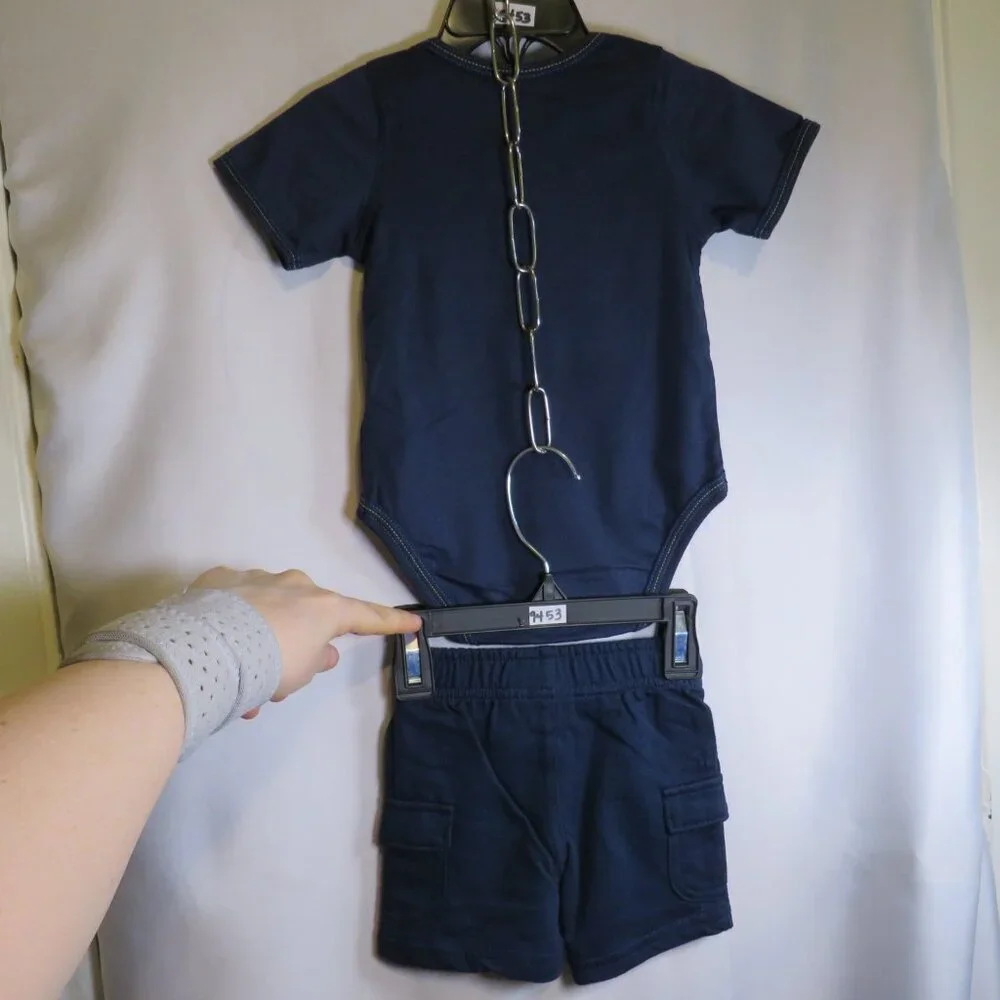 Baby Truck TagAlong Embroidered 2pc Bodysuit w shorts 100% cotton working pocket